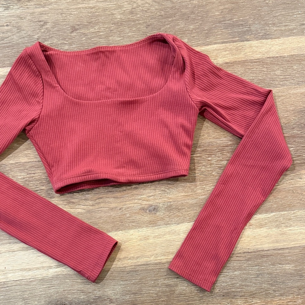 Tiger Friday Ribbed Long Sleeve Crop Top - Rust